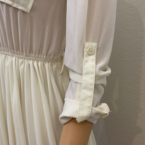 Agaci Gold Studded Collar Sheer Cream Color Front Button Pocket Roll Sleeve - Picture 5 of 9